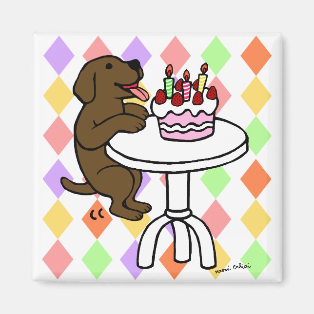 Íman Bolo de Chocolate de Birthday Labrador Cartoon (Frente)