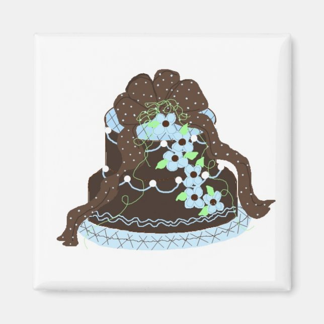 Íman Bolo de Chocolate e Azul Elegante (Frente)