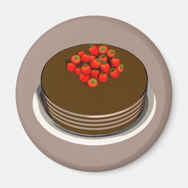 Íman Bolo de chocolate e morangos redondos (Frente)