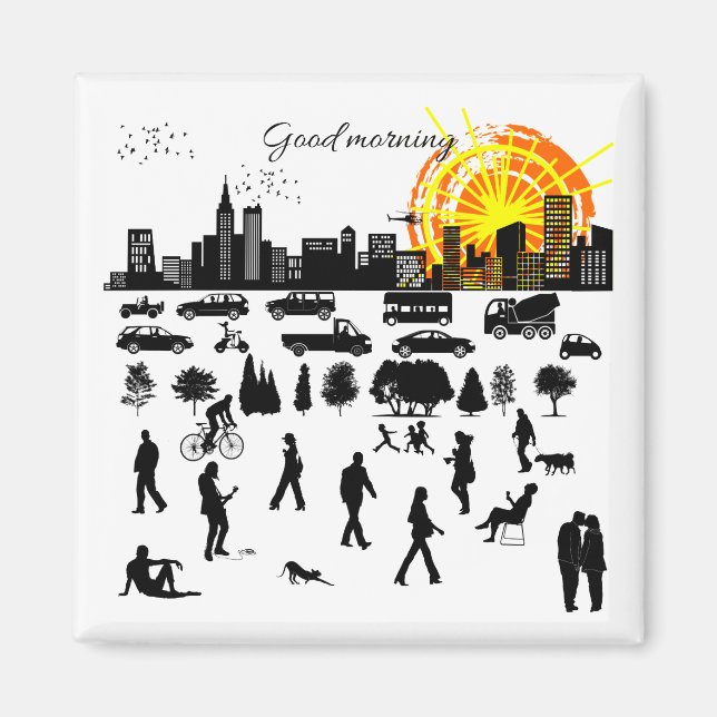 Íman Bom dia, Cidade engraçada, elegante, positiva, leg (Frente)