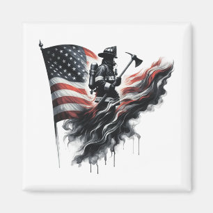 Íman Bombeiro americano. Bandeira dos Estados Unidos.