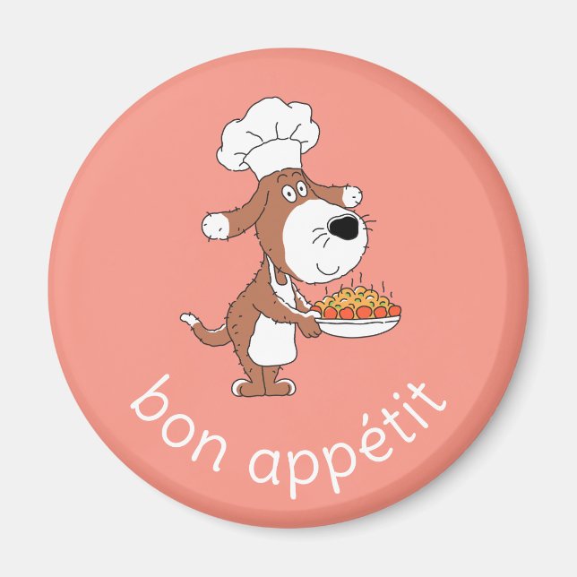 Íman Bon Appétit Chef Cook Cute Funny Dog Cartoon (Frente)