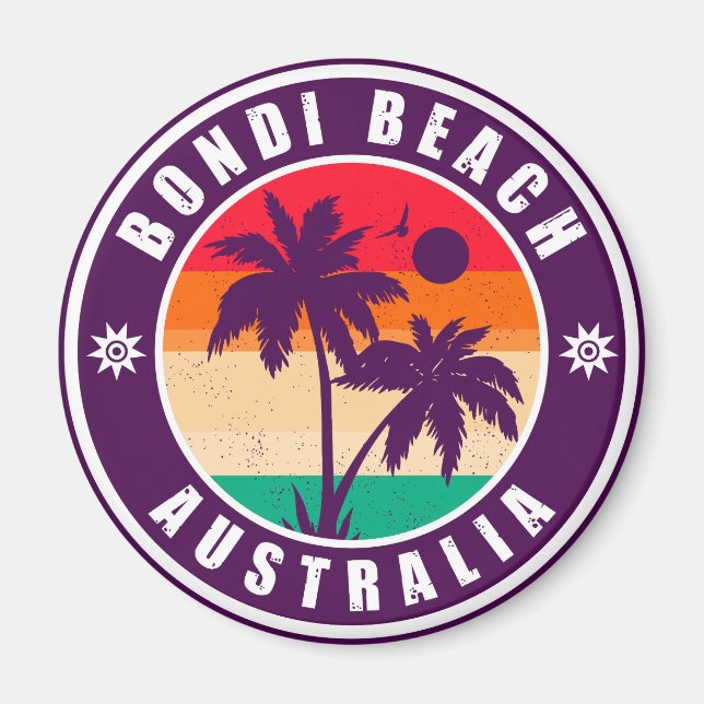 Íman Bondi Beach, Austrália, palmeiras Vintage, 60 anos (Frente)