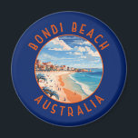 Íman Bondi Beach, Austrália, Viagem Art Vintage<br><div class="desc">Bondi Beach num estilo de arte vetorial. A crescente crista de Bondi,  de areia branca,  é uma das praias mais icônicas da Austrália.</div>