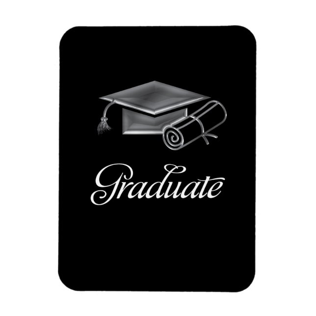 Íman Boné de formatura e Diploma 3D Preto e Silver (Vertical)