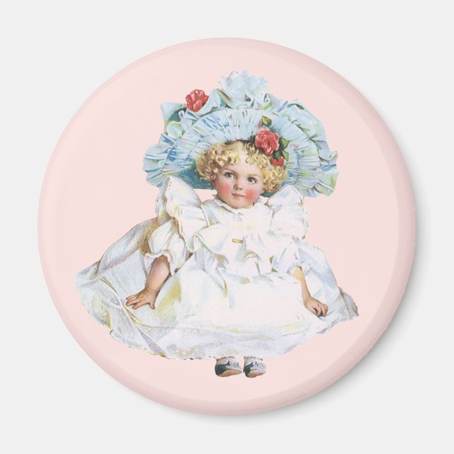 Íman Boneca Bebê Vitoriana Vintage, Vestido de Páscoa e (Frente)