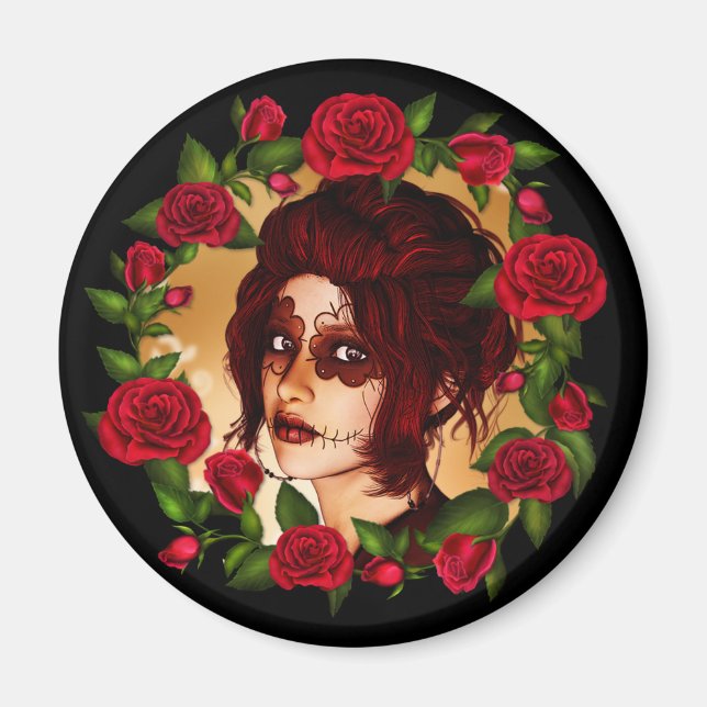 Íman Boneca de Açúcar rosa vermelha (Frente)