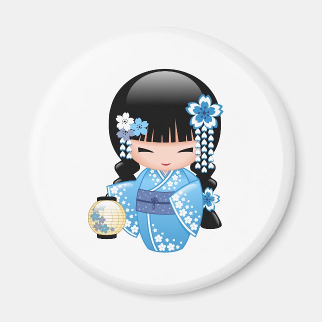 Íman Boneca de inverno Kokeshi - Garota Geisha Japonesa (Frente)