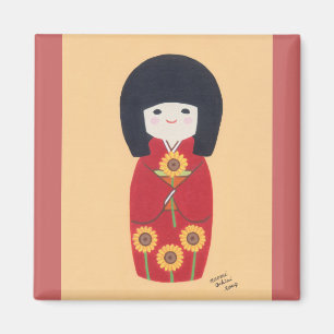 Íman Boneca de Kokeshi com girassol