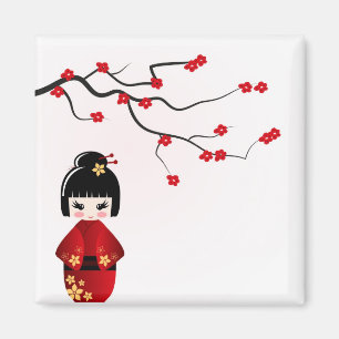 Íman Boneca de Kokeshi sob o ramo de sakura