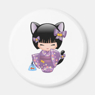 Íman Boneca de Neko Kokeshi - menina de gueixa das
