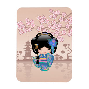 Íman Boneca Keiko Kokeshi - Rapariga Kimono Geisha Azul