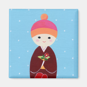 Íman Boneca Kokeshi com Camellia