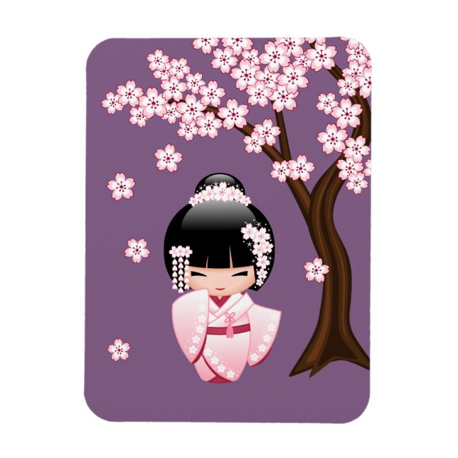 Íman Boneca Kokeshi de Quimono Branco - Garota Geisha F (Vertical)