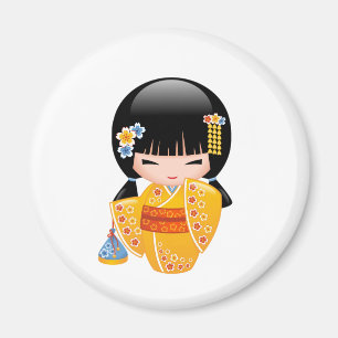 Íman Boneca Kokeshi de Verão - Garota Geisha com Quimon