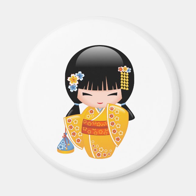 Íman Boneca Kokeshi de Verão - Garota Geisha com Quimon (Frente)