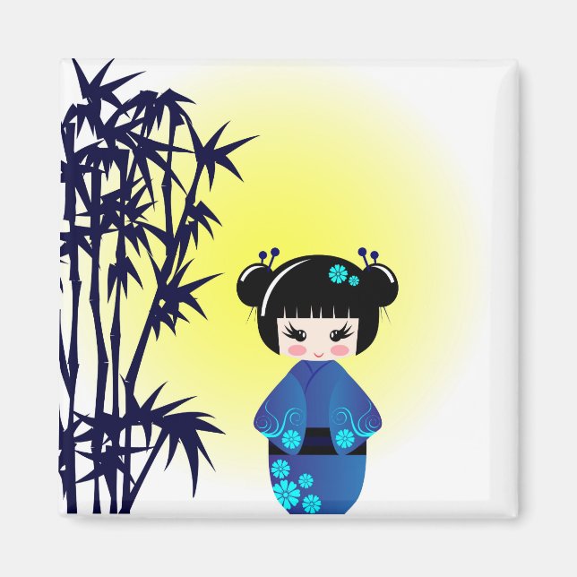 Íman Boneca Kokeshi e bambu (Frente)
