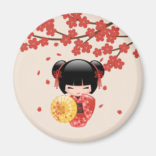 Íman Boneca Kokeshi Sakura Vermelha Geisha Japonesa em 