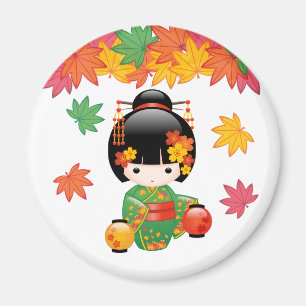 Íman Boneca Kokeshi verde Kimono Geisha