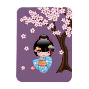 Íman Boneca Maiko Kokeshi - Menina Kimono Geisha Azul
