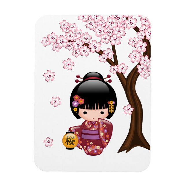 Íman Boneca Sakura Kokeshi - Garota Geisha Japonesa Bon (Vertical)