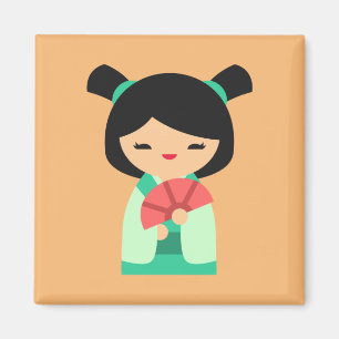 Íman Bonecas japonesas de pêssego Aqua Kokeshi