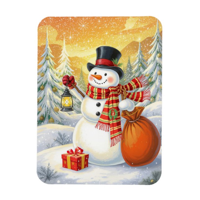 Íman Boneco de Neve Alegre Lanterna Presentes Floresta  (Vertical)