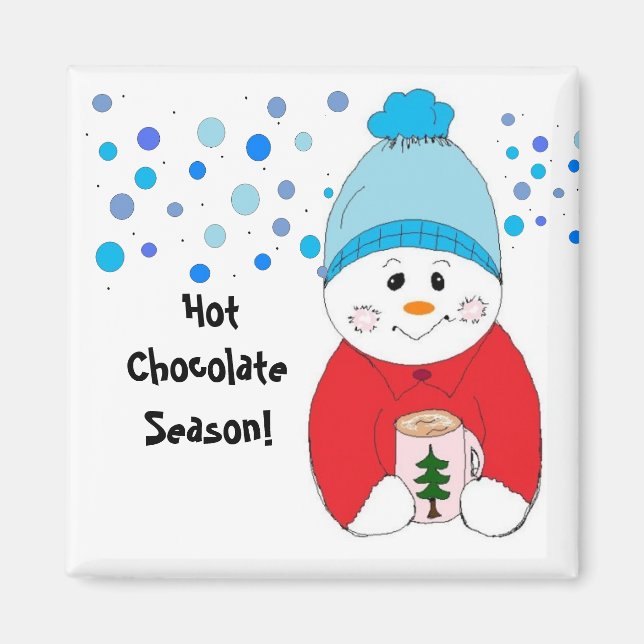 Íman Boneco de Neve Bebendo Chocolate Quente (Frente)