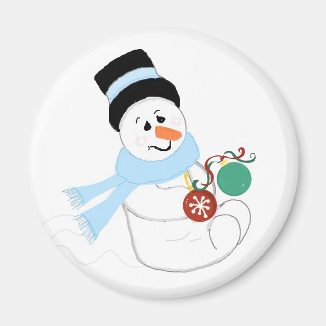 Íman Boneco de Neve com Enfeites de Natal (Frente)