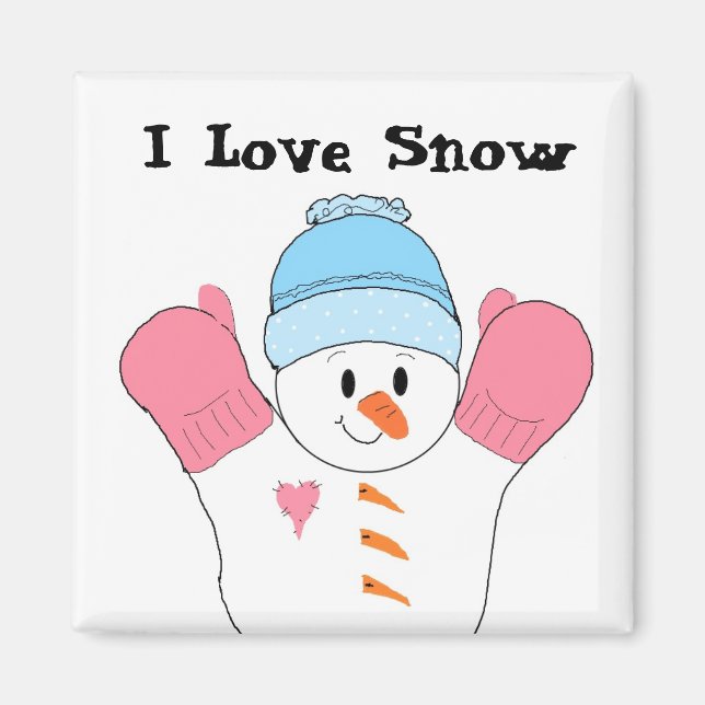 Íman Boneco de Neve com Luvas Rosa (Frente)