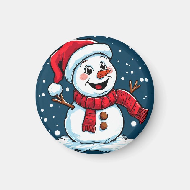 Íman Boneco de Neve de Desenho Animado Festivo com Chap (Frente)