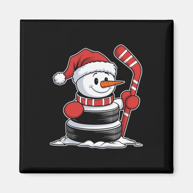 Íman Boneco de Neve de Hóquei no Gelo Engraçado Chapéu  (Frente)
