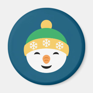 Íman Boneco de neve do Natal no chapéu verde no azul