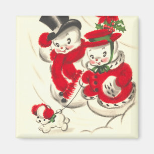 Íman Boneco de neve do vintage e ímã quadrado de