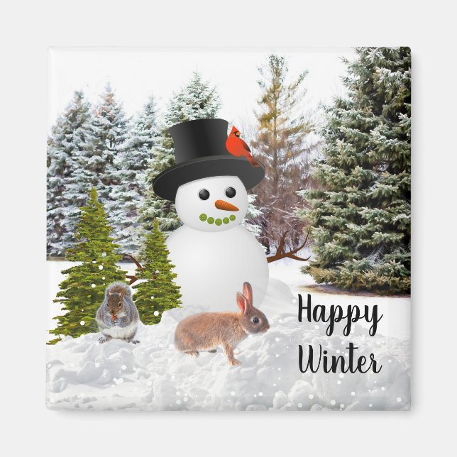 Íman Boneco de Neve e Amigos Feliz Estação de Inverno G (Frente)