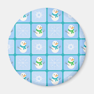 Íman Boneco de neve e flocos de neve xadrez de inverno
