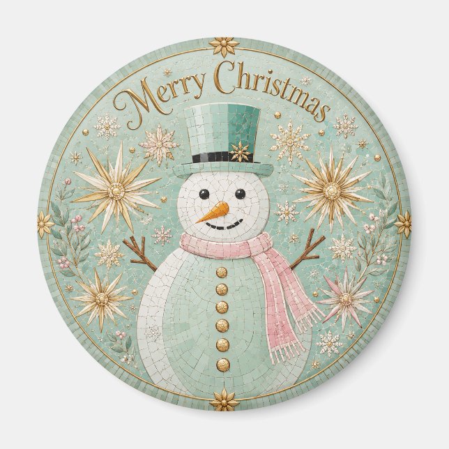 Íman Boneco de Neve Mosaico de Menta Alegria de Natal (Frente)