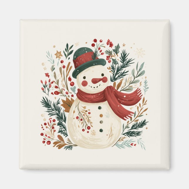 Íman Boneco de Neve Retro com Chapéu Verde e Cachecol V (Frente)