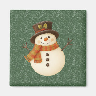 Íman Boneco de neve rústico verde vintage fofo