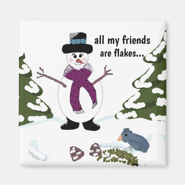 Íman Boneco de Neve Snowflake Ímã Divertido (Frente)