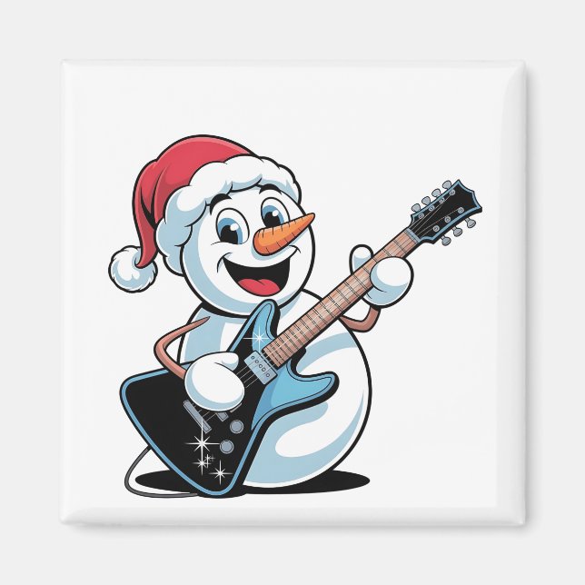 Íman Boneco de Neve Tocando Guitarra Elétrica Santa Nat (Frente)