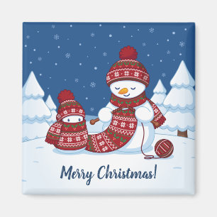 Íman Boneco de Neve Tricotando Cachecol de Natal