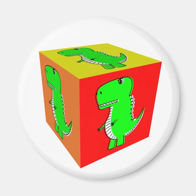 Íman Bonita Cartoon Dino Cube Art (Frente)