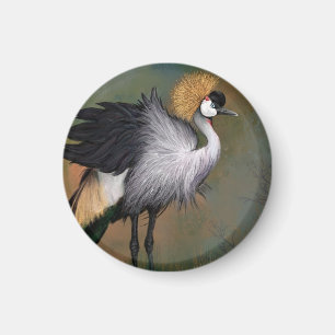 Íman Bonita Cinza Crowned Crane - Arte de Pintura Migra
