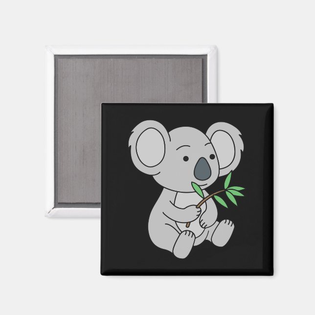 Íman Bonito Bebê Koala Com Folhas De Eucalyptus (Front/Back)