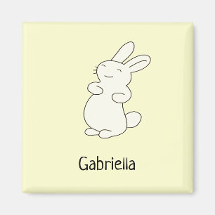 Íman Bonito coelho branco, nome personalizado amarelo