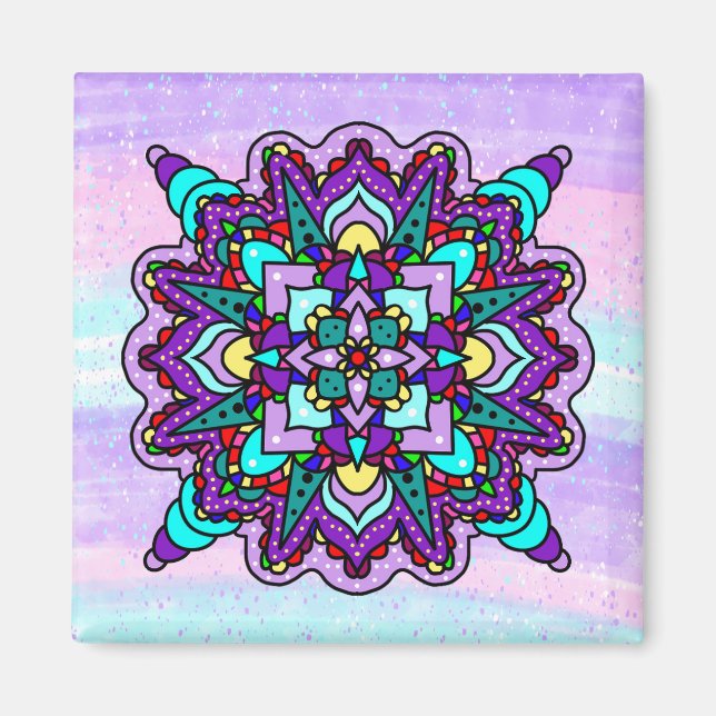 Íman Bonito Colorida Roxo Mandala Mística (Frente)