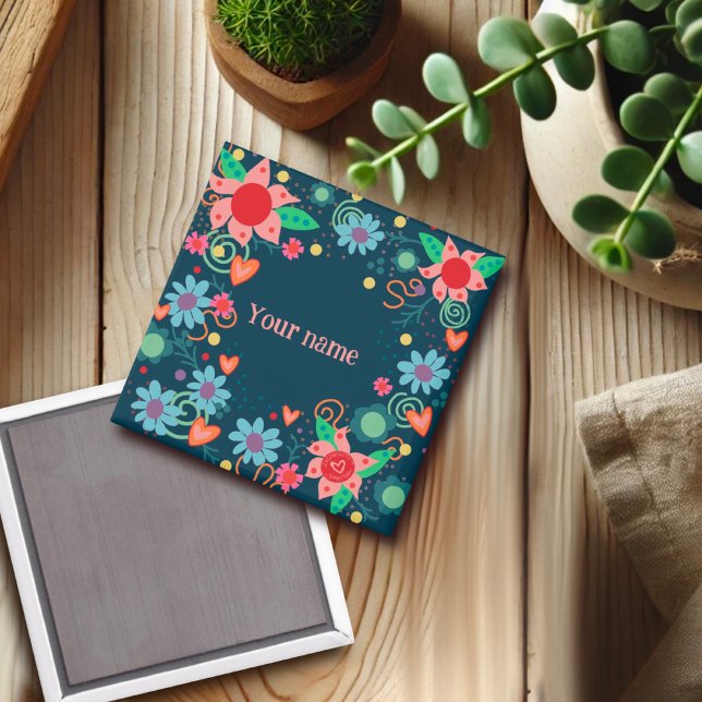 Íman Bonito Coração Floral Inspirividade Personalizada (Criador carregado)