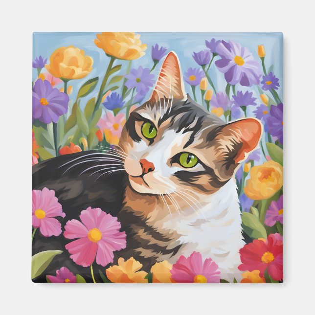 Íman Bonito gato com flores (Frente)