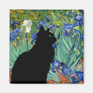 Íman Bonito Gato Negro no campo Irrises no Amigo Magnet